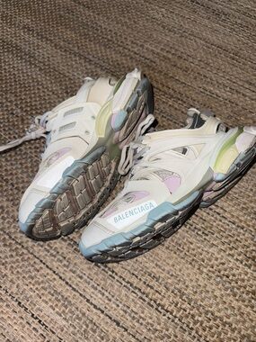 Balenciaga Cream Sneakers with Pastel Blue, Pink & Green Accents